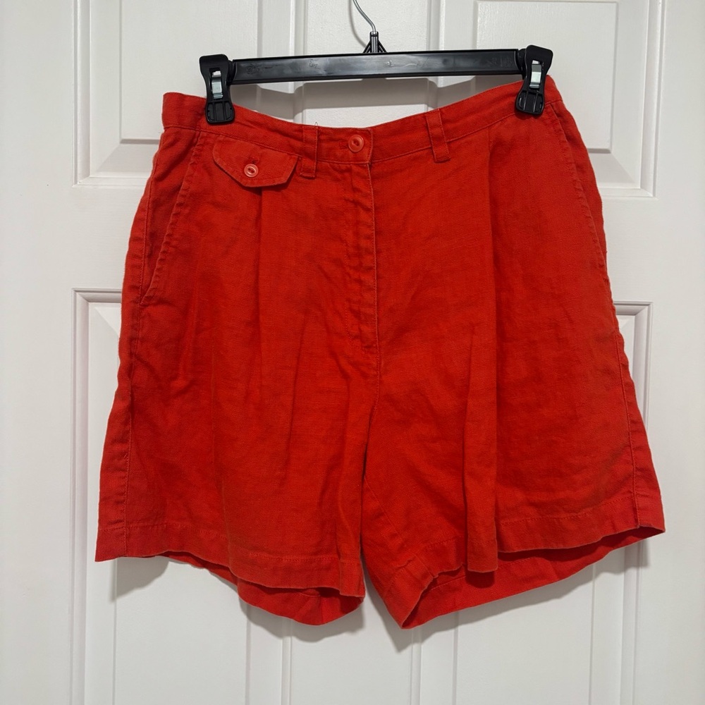 Vintage Lauren Ralph Lauren orange 100% linen pleated trouser shorts size 6